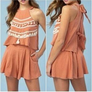 Trendy terra cotta boho romper intricate detailing shabby chic resort beach vibe